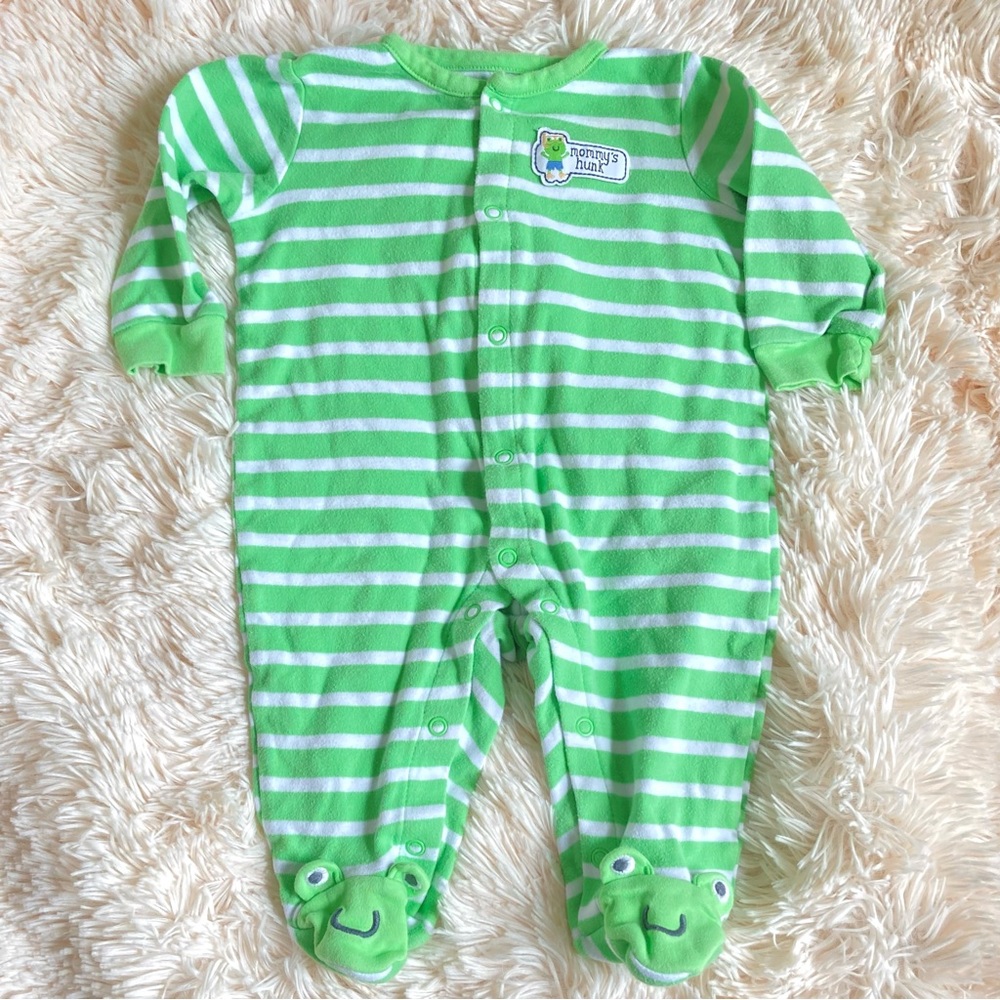 Little Wonders Green Striped Frog Footie Pajamas size 3/6